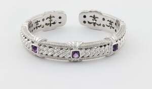 Sterling Silver Judith Ripka Amethyst Cuff Bracelet 6 3/4" inch